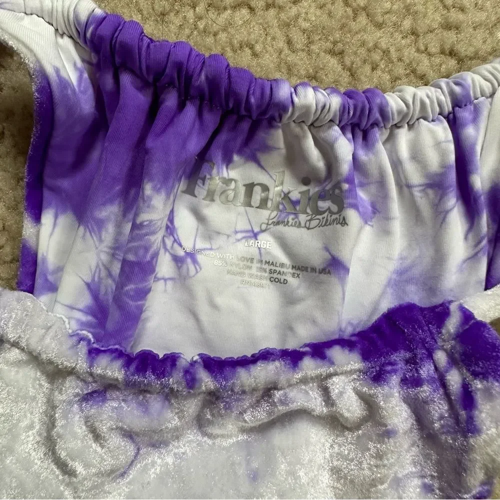 Frankies bikinis Liam velvet white +purple/violet tie-dye ruched bikini bottoms�